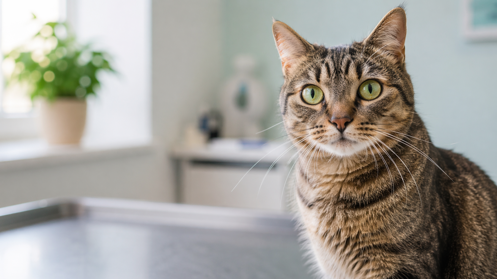 Calm tabby in a bright room