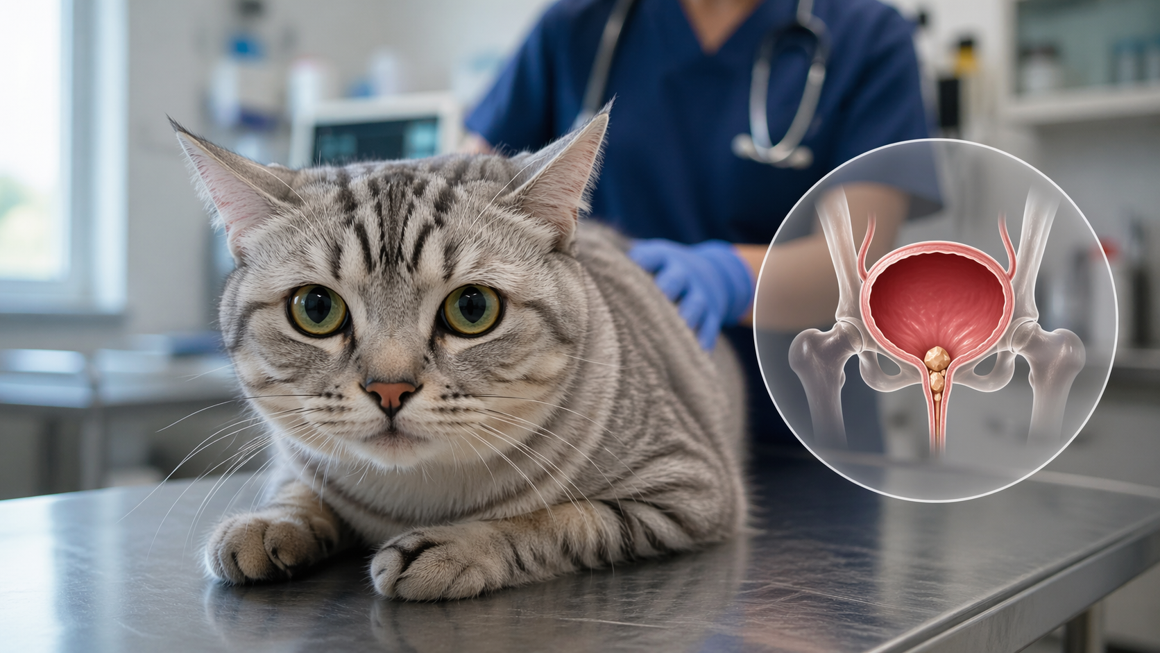 Concerned cat during veterinary exam