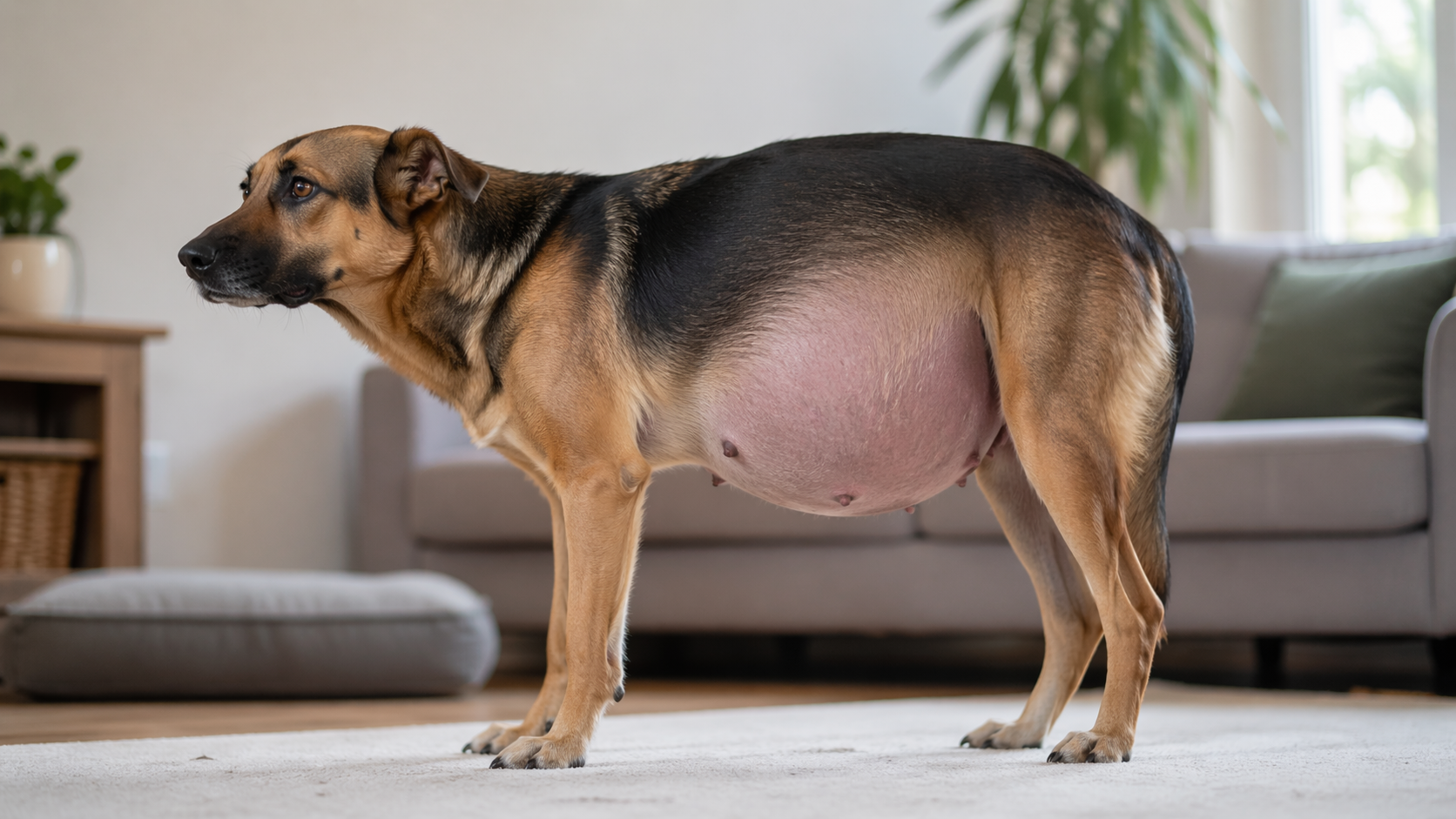 Concerned dog in a cozy lounge